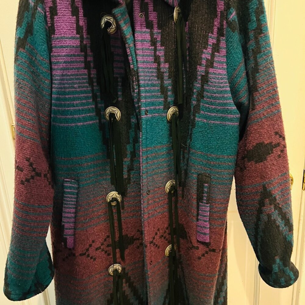 Vintage Woolrich Jacket Women's Southwest Aztec Navajo Wool Blanket Trench Coat - Picture 15 of 16